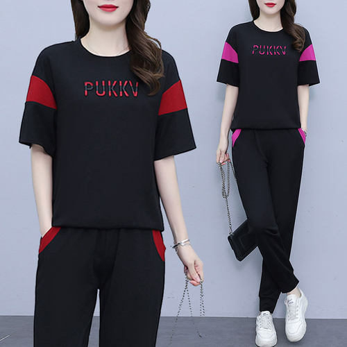 大码胖妹妹宽松短袖休闲时尚套装