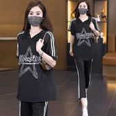 休闲夏季 遮肉套装 运动两件套2026胖MM新款 宽松显瘦七分裤 女装 大码