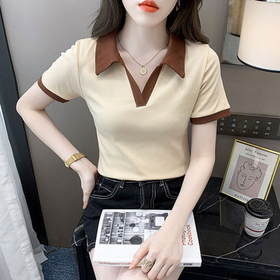 polo衫女短袖t恤纯棉夏季新款女装2025年百搭别致短款上衣辣妹ins