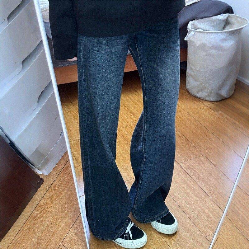 深蓝色微喇牛仔裤女秋冬加绒胖妹妹mm梨型身材高腰宽松显瘦直筒裤,女装/女士精品,大码裤装,淘宝优惠券,粉丝福利购,淘宝优惠卷