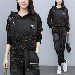 胖妹妹显瘦套装大码女装2025新款秋装时尚洋气休闲运动卫衣两件套