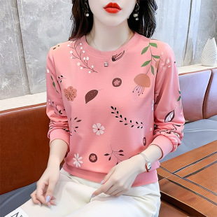 印花长袖 可外穿打底衫 T恤女士卫衣 上衣2025新款 中年妈妈洋气时尚