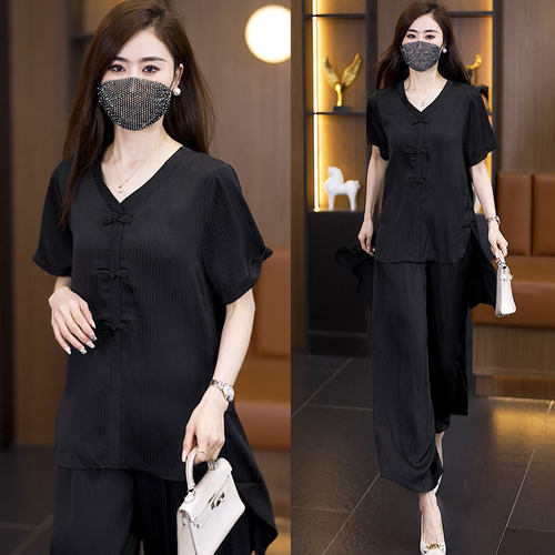 洋气短袖小衫阔腿裤时尚套装