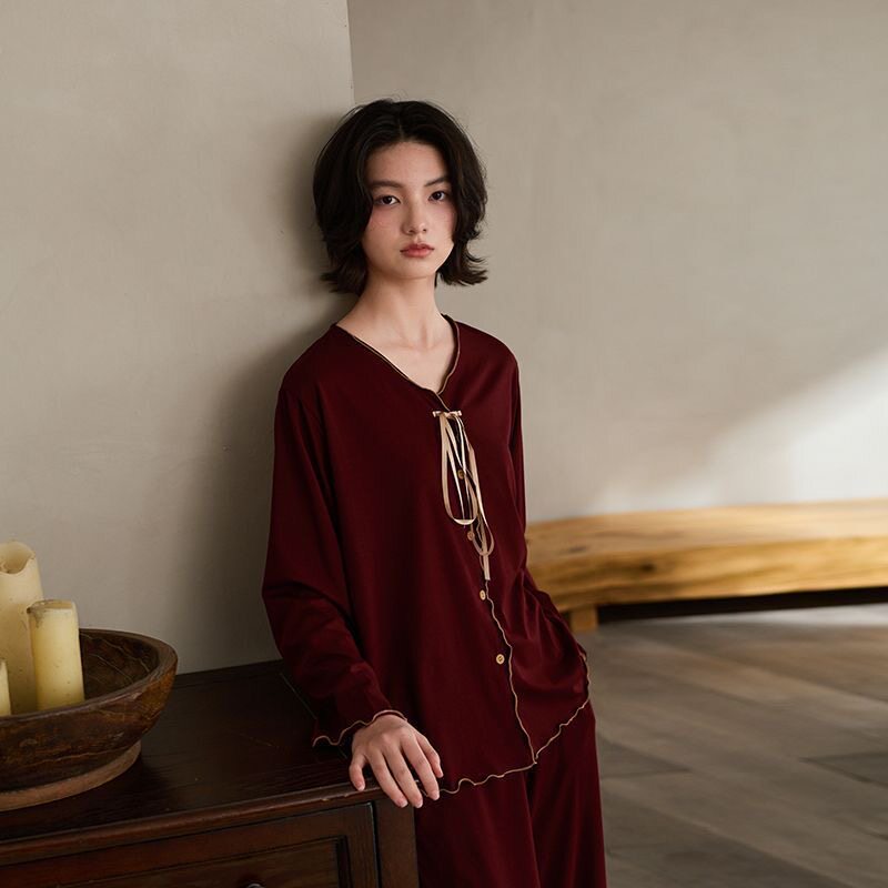 红色莫代尔长袖新婚本命年睡衣