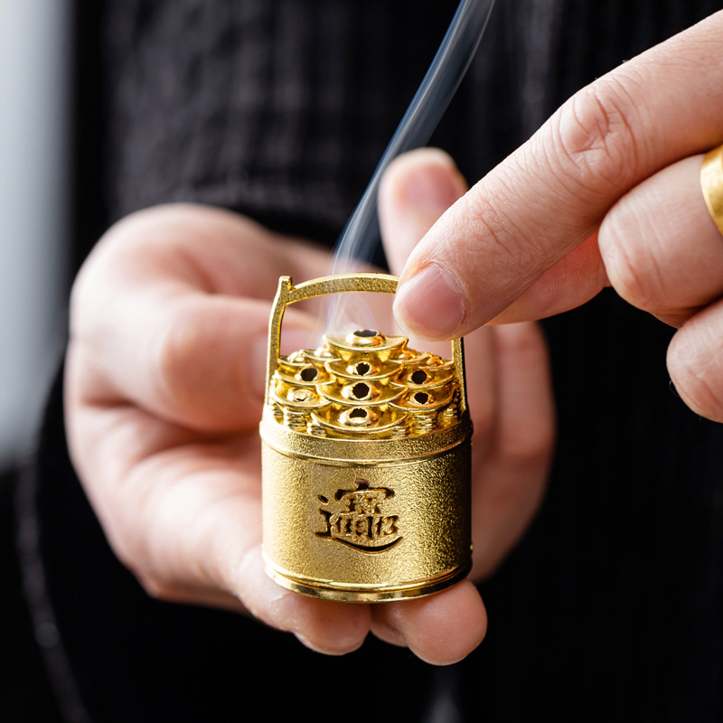 一桶金摆件金元宝香炉供佛香炉家用室内一桶江山小祥云盘香熏香炉