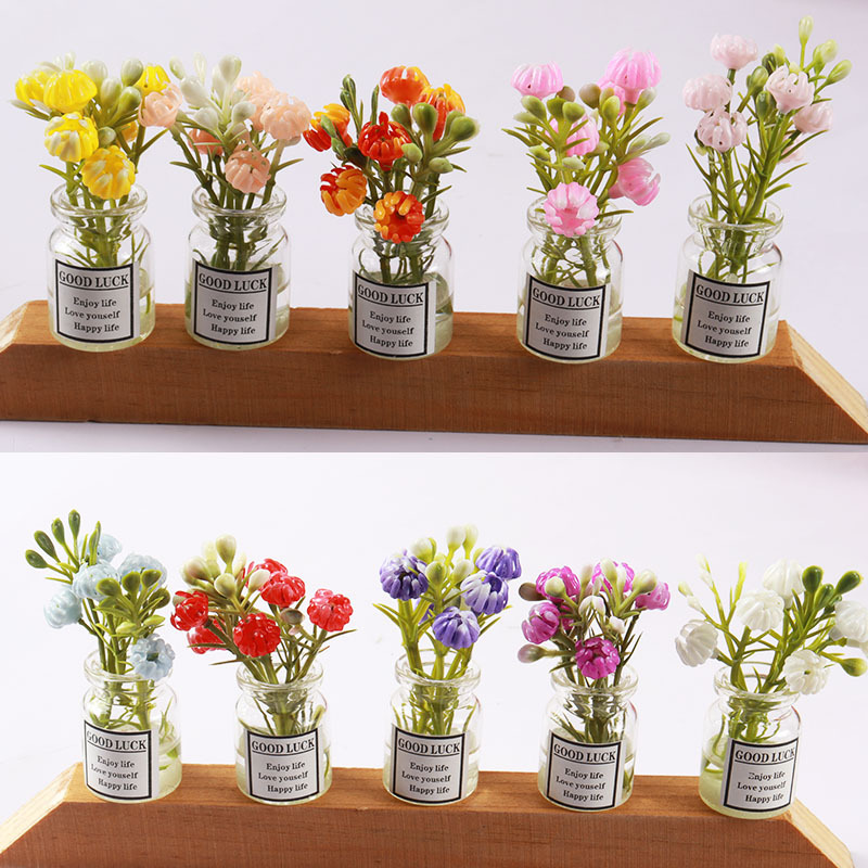 小香风满天星花瓶粉樱花装饰娃娃仿真迷你汽车载内装饰品居家