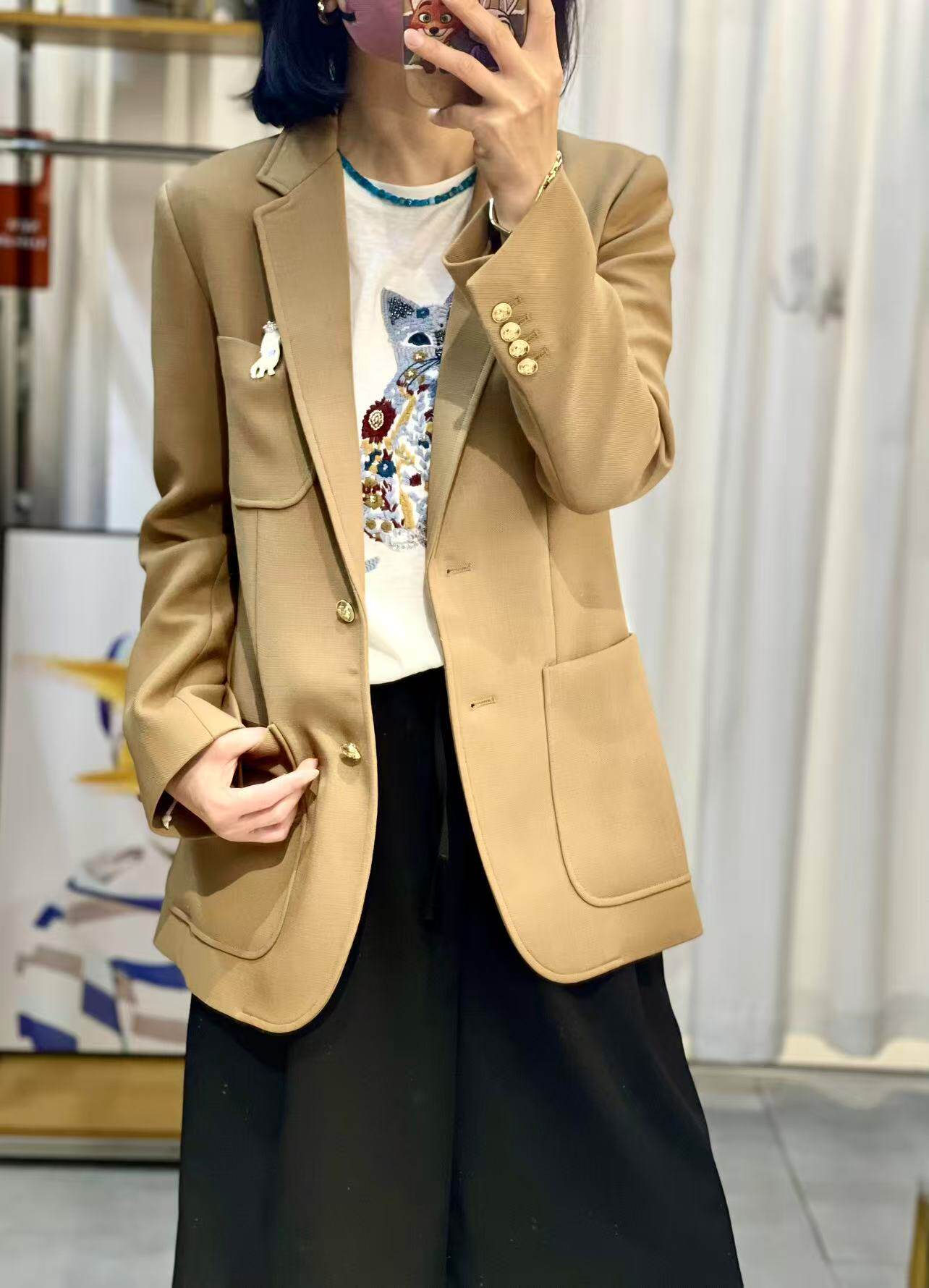 羊毛混纺驼色西装外套女 春秋金西装