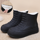 加绒保暖厚底水鞋 一体固定绒雨鞋 短筒雨靴防水厨房鞋 防滑时尚 女款