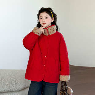 女童冬装红色拜年服2025秋冬新款儿童新年喜庆大童女装两面穿外套