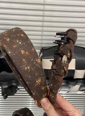 E5135 秋冬碎花发箍女宽边带齿防滑外戴发卡发捆高颅顶时尚头箍