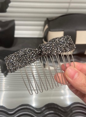 E5158爆闪水钻蝴蝶结倒插梳发夹女后脑勺碎发整理前额刘海发梳女