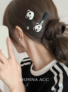 可爱网红小熊猫刘海边夹ab款一字夹鸭嘴夹侧边夹设计两只装 E2417