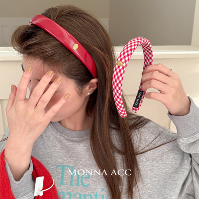 E3623古早韩女！新款亮面安可拉红色复古港风宽边海绵高颅顶发箍