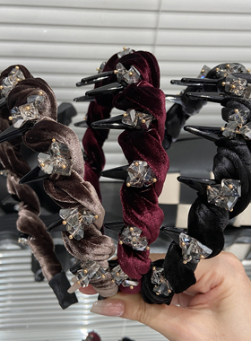 E4903 气质水钻丝绒绕织带齿发箍女压发洗脸头箍高颅顶碎发发饰女