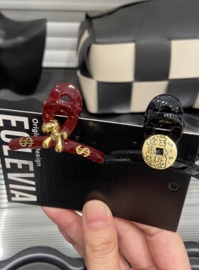 E5184 金标小马前额红色新年小抓夹刘海侧边质感夹子碎发夹边夹女