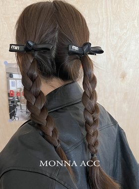 E3465 黑白气质百搭小香风山茶花长款刘海夹网红长款侧边夹发夹