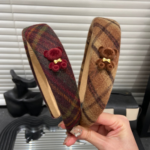 E3935 秋冬复古毛绒小熊发箍女2024年英伦高颅顶头箍日常百搭发箍