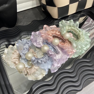 AL0030 韩系超仙欧根纱珠珠发圈头绳轻奢发饰扎丸子头发绳皮筋女