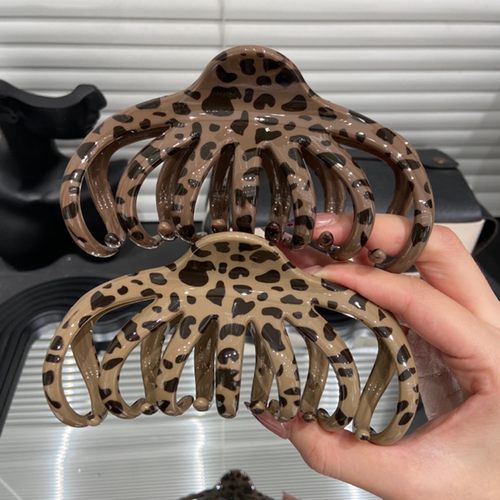 E5035 巨能抓！豹纹南瓜抓夹盘发秋冬发量大韩系鲨鱼夹发夹后脑勺