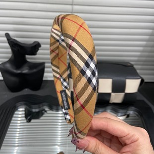 英伦风头箍女 高颅顶格纹发卡今年流行 E5032 卡其色格子发箍女款