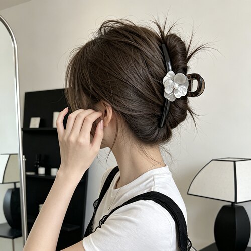 A0278 优雅山茶花13cm抓夹大号发量大高级感后脑勺气质鲨鱼夹新女