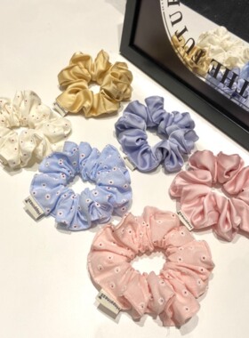 A0034 小清新蓝色刺绣碎花发圈小肠慵懒风扎头发绳皮筋春夏甜美