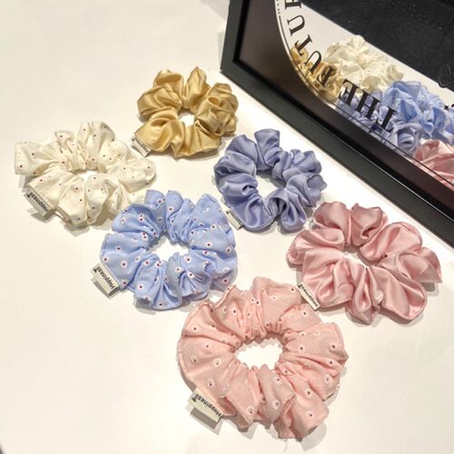 A0034 小清新蓝色刺绣碎花发圈小肠慵懒风扎头发绳皮筋春夏甜美