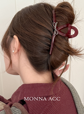 E3620 秋冬气质安可拉红灰色蝴蝶结鲨鱼大抓夹 13cm推荐发量多ins