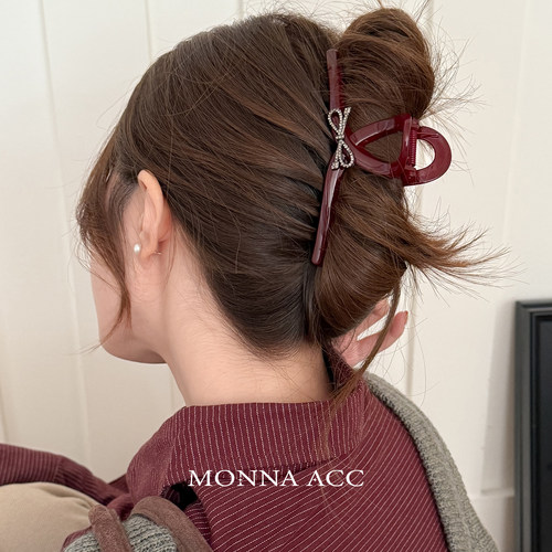 E3620 秋冬气质安可拉红灰色蝴蝶结鲨鱼大抓夹 13cm推荐发量多ins