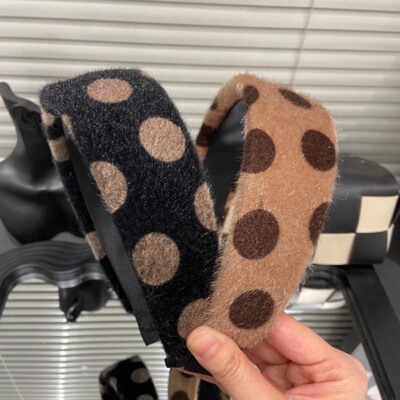 E5249复古大波点毛绒发箍宽边高级感气质头箍日常外戴旅行发卡女