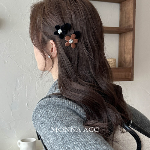 E3920 甜美可爱黑色五瓣花朵发夹2024新款精致刘海夹碎发边夹女