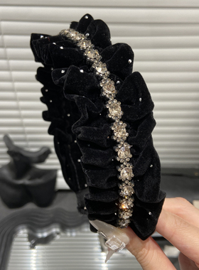 E3933 新款黑色褶皱发箍女高颅顶压发头箍百搭发卡子宽边脸小脸