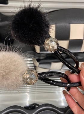 E5089 秋冬水貂毛球扭扭夹大号女新款后脑勺懒人盘发神器高级发饰