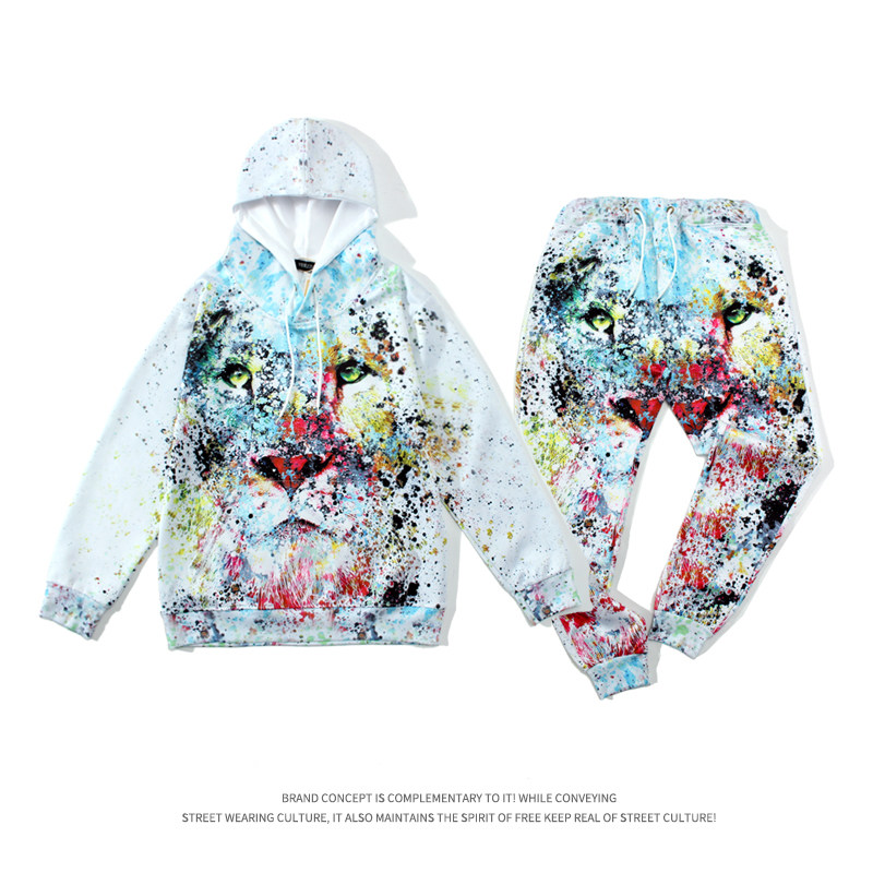 美式男女运动套装春新款渐变星空狮子欧美卫衣大码跑步休闲连帽服,男装,休闲运动套装,淘宝优惠券,粉丝福利购,淘宝优惠卷