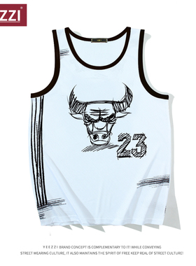 美式速干背心芝加哥公*牛23号乔球衣素描手绘网孔篮球衣丹创意潮