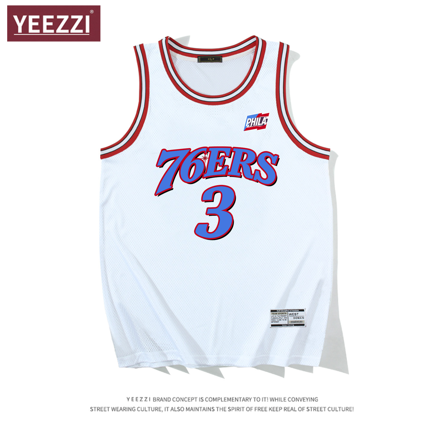 76ERS 3号篮球背心男夏季运动健身跑步训练宽松网眼无袖T恤衣服图片