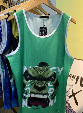 国潮网眼背心美式篮球服定制健身肌肉男绿色无袖速干球衣设计坎袖