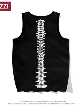 创意美式街头趣味骨头男个性印花背心篮球服男高街情侣上衣坎肩