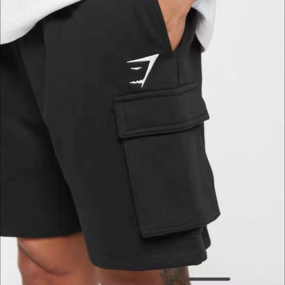 加减法夫仔gymshark刺绣健身健美短裤夏季棉质四五分裤子GYM鲨鱼