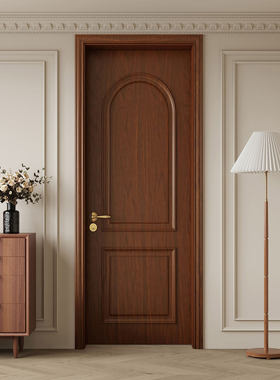中古风卧室门胡桃木色房间门复古实木门烤漆门法式门室内门卫生间
