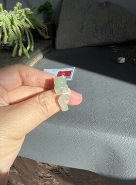 天然和田玉晴水小猫冰晴冰透戒指指环12码带证书605号