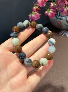 天然新疆料和田玉楼兰糖玉青花多宝手串12mm一物一图带证书513号