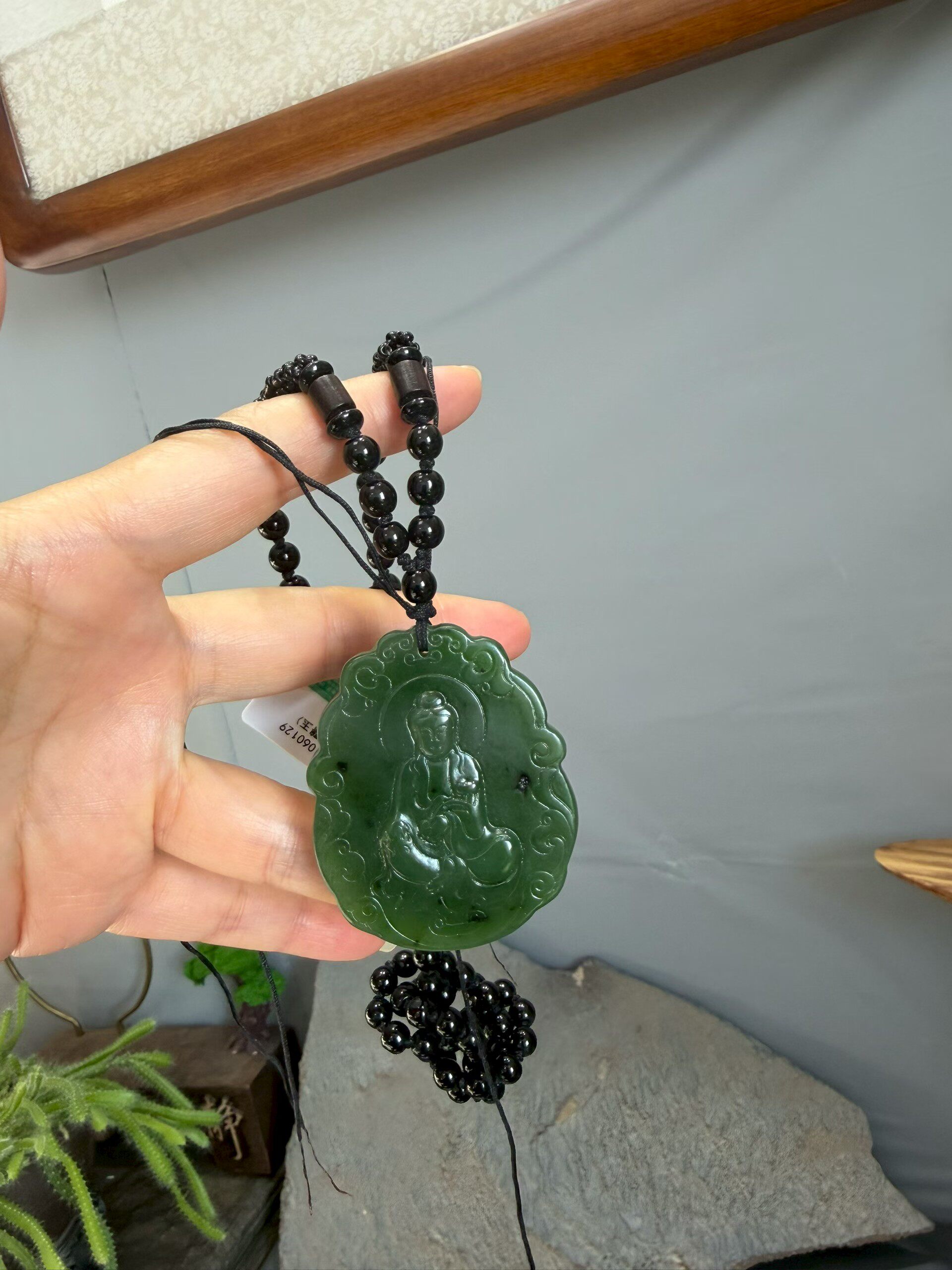 天然和田玉碧玉观音吊坠挂件新疆玛纳斯碧玉男款证书588号