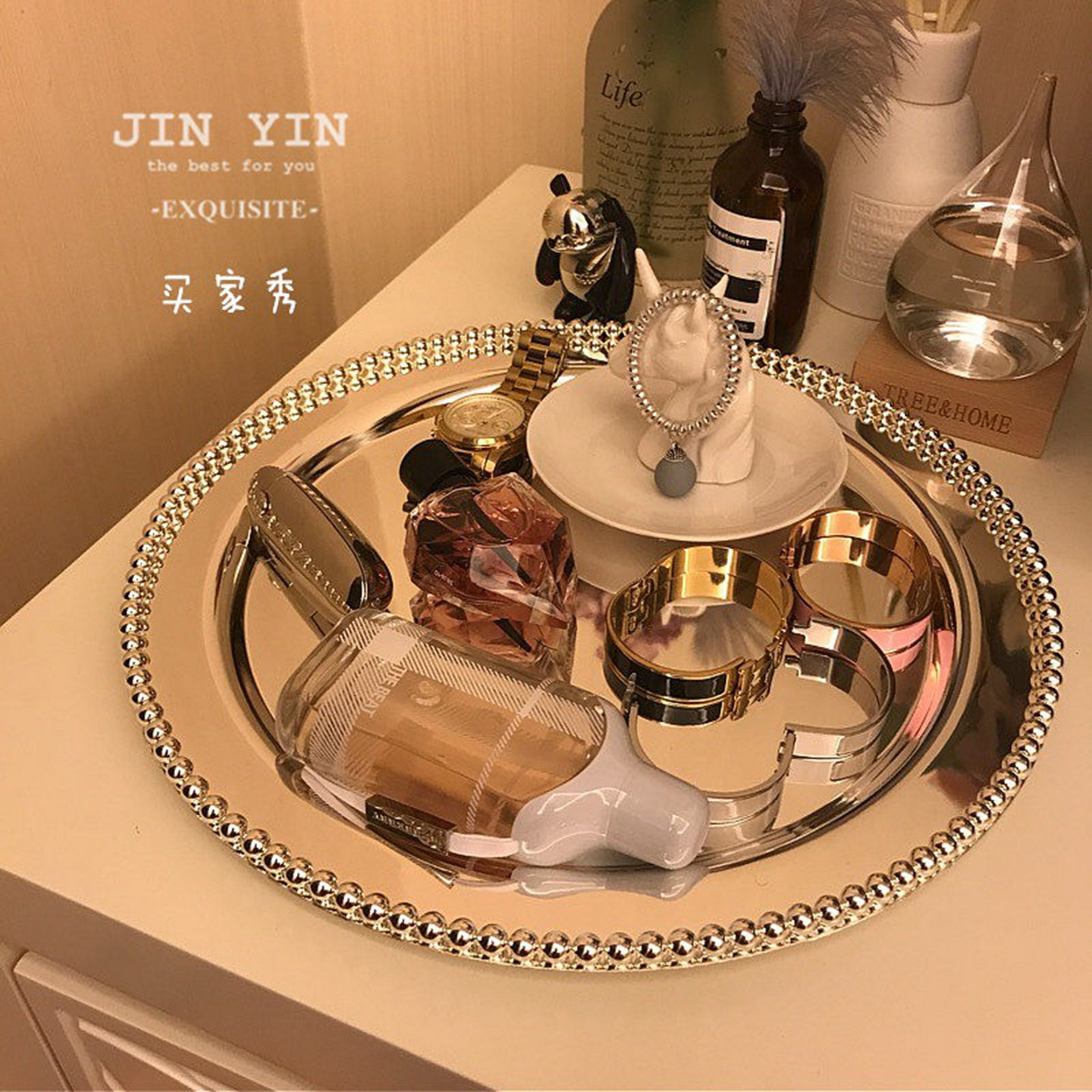 欧式金属蛋糕盘 香薰镀银托盘 下午茶糕点果盘 客厅装饰首饰摆件