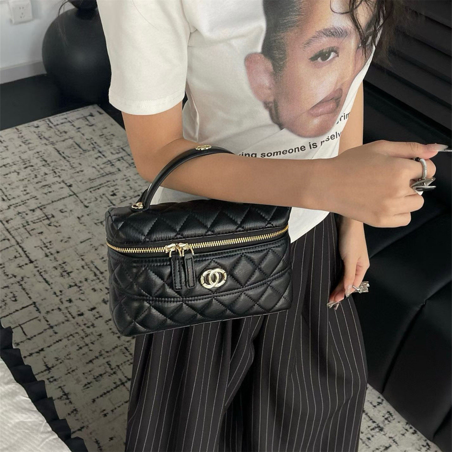 2026新款小香风菱格链条手提盒子包时尚化妆包单肩斜挎包小包女包