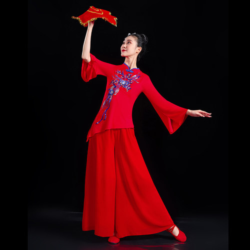 春夏喇叭袖女中老年秧歌舞表演服