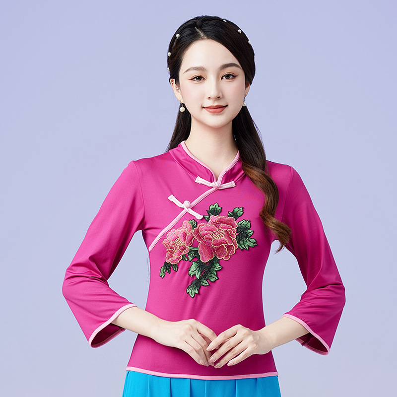 广场舞上衣新款立领秧歌服打鼓服民族舞蹈服女中国风跳舞演出服