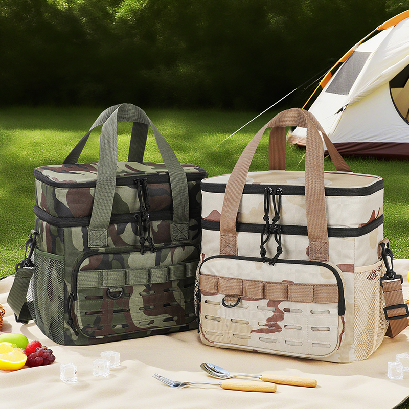 新款斜挎保温包双层午餐袋迷彩冰包加厚冷藏袋户外带饭防水收纳包