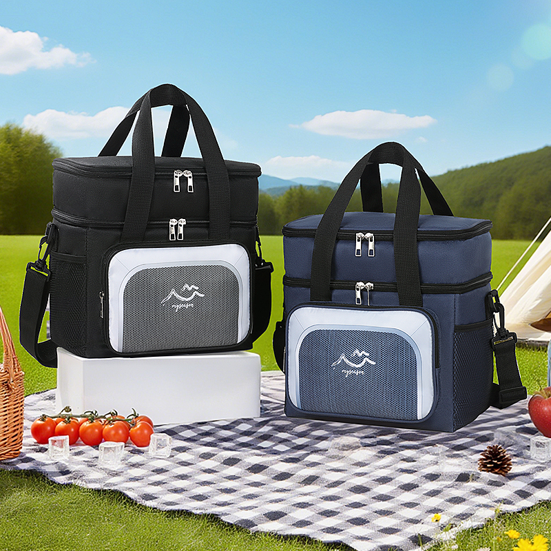 新款双层大容量铝箔保温袋斜挎户外便携野餐包手提便当保温包