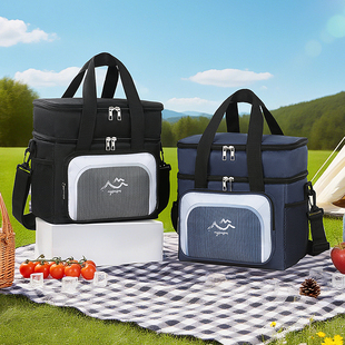 新款双层大容量铝箔保温袋斜挎户外便携野餐包手提便当保温包